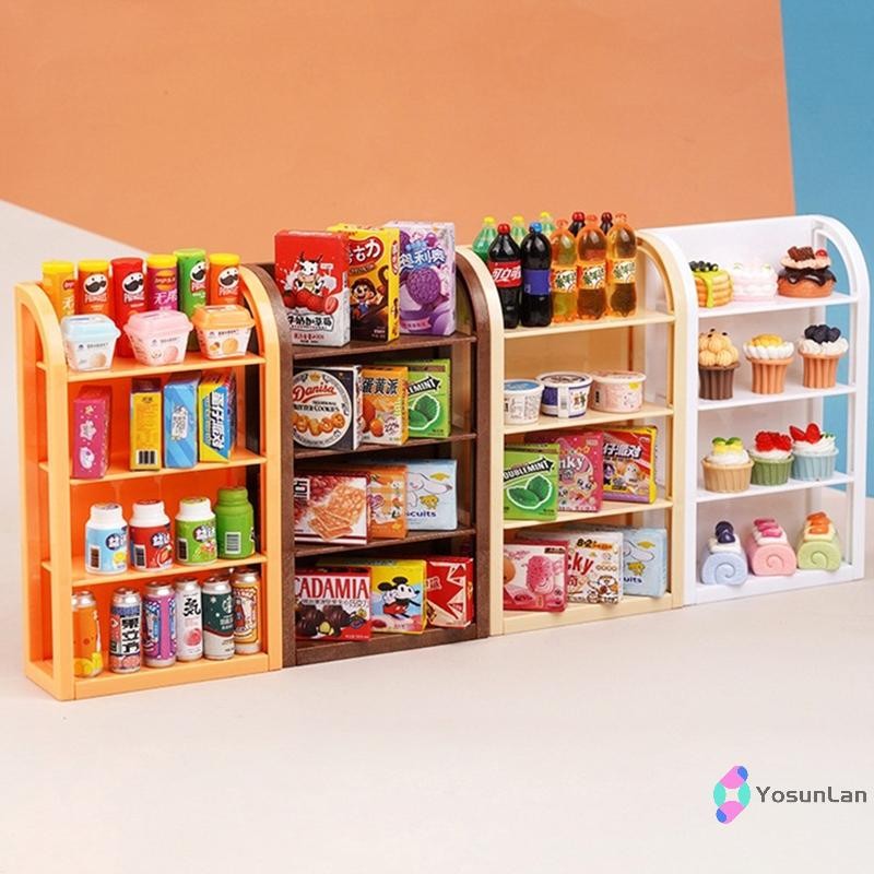YosunLan] 1:12 Dollhouse Miniature ซูเปอร์มาร์เก็ตชั้นวางขาตั้งจอแสดงผลชั้นเก็บฉากตกแต่งตุ๊กตาเครื่องใช้ในบ้านใหม่