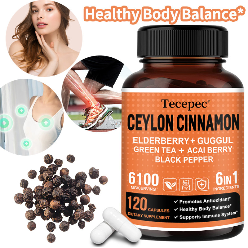 Ceylon Cinnamon Elderberry + Green Tea + Acai Black Pepper - Boosts Antioxidant, Body Balance, Joint Support