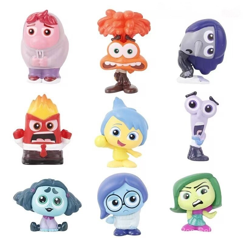 9ชิ้น/เซ็ต3-5ซม. อะนิเมะ Inside Out 2 anger disgust ความเศร้า Joy Fear ความวิตกกังวล embarrassment ennui ENVY Q รุ่น PVC Action figures ตุ๊กตาของเล่น