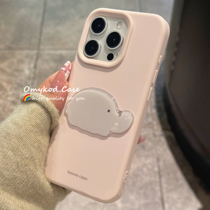 หนัง Lanyard + ปลอกเข้ากันได้สําหรับ IPhone 11 16 15 14 13 12 Pro Max 7 8 Plus Xr X Xs Max เคสโทรศัพท์ INS เกาหลีน่ารักช้างการ์ตูน Patch กันกระแทกป้องกันปกอ่อน