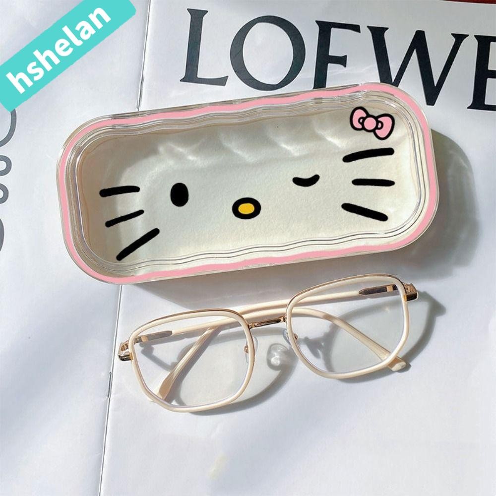 SANRIO ที่เก็บแว่นตา HHSHELANF6,การ์ตูนแมวของขวัญสําหรับกล่องเก็บของเด็กผู้หญิง,Hello Kitty Kawaii Sanrioแว่นตากันแดดแบบพกพาป้องกัน
