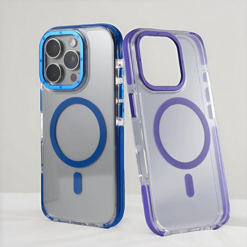 【ขอบกันลื่น/เคสแข็งอะคริลิคใส/สีน้ำเงิน】เคส เข้ากันได้กับ For iPhone 11 13 12 14 15 16 Pro Max case