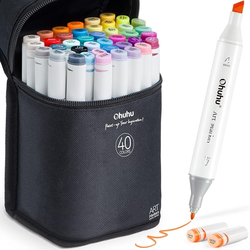 Ohuhu ภาพประกอบ Marker 40 สี 41 ปากกา Dual Tip Marker ปากกา Professional ใช้การ์ตูนแอลกอฮอล์วาดวัสดุ