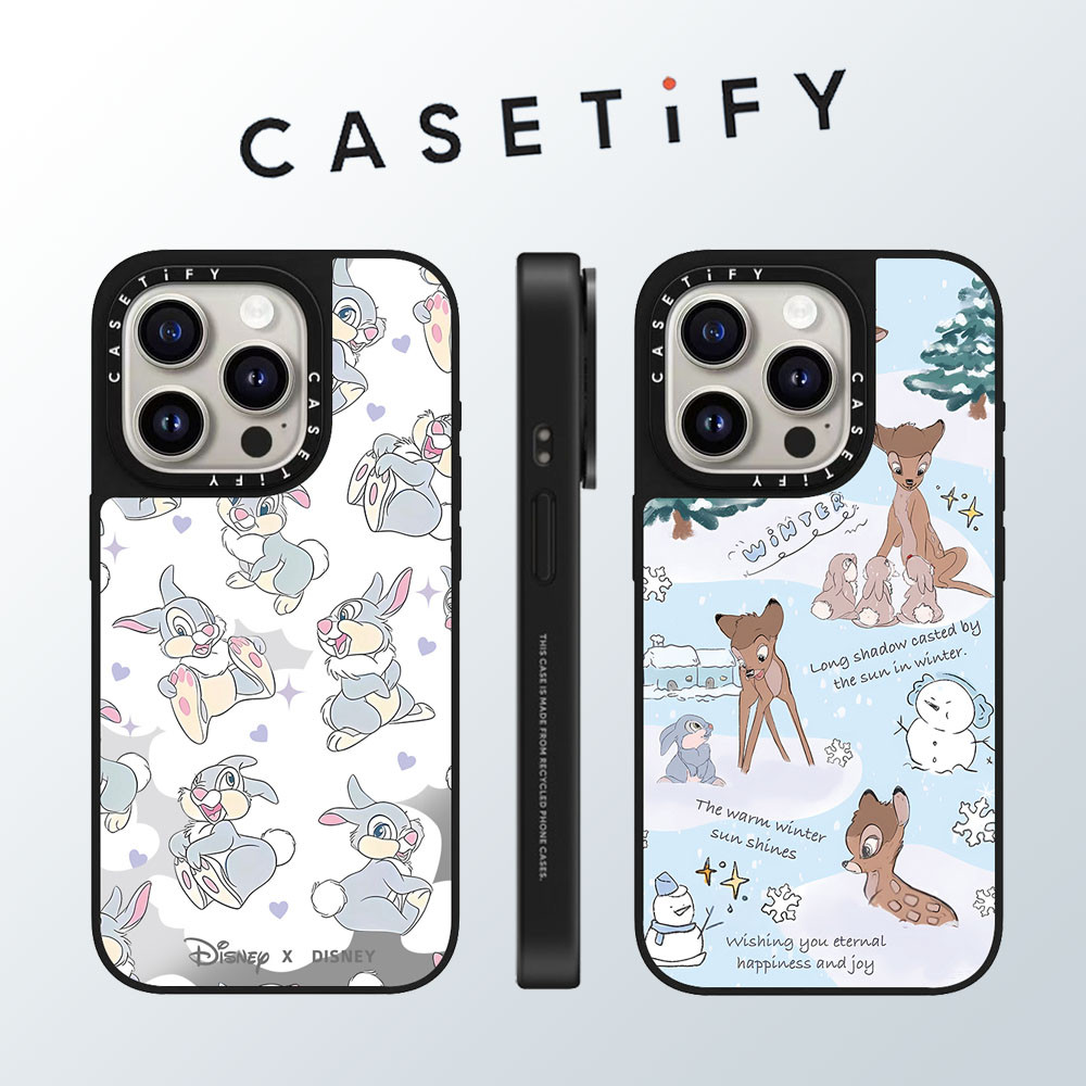 Casetify การ์ตูนน่ารักกระต่ายกวางกระจกหน้าเคสโทรศัพท์สําหรับiPhone 16 Pro Max 15 Plus 14 ProMax 13 12Pro 11 โทรศัพท์กันกระแทกขอบนุ่มฮาร์ดป้องกันกรณี