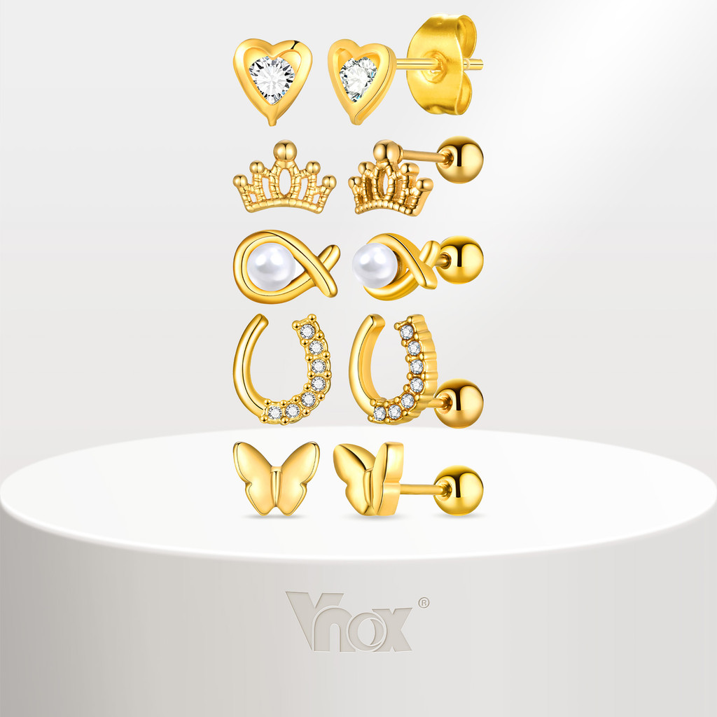 Vnox Pearl Diamond ต่างหูสตั๊ดน่ารักสําหรับผู้หญิงสาว,ทองสแตนเลส Hypoallergenic ผีเสื้อหัวใจต่างหูเครื่องประดับของขวัญ