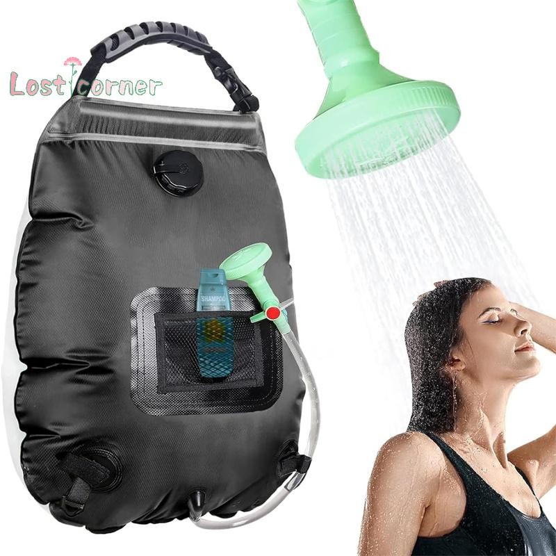 [Lostcorn] ถุงอาบน้ําแบบพกพาพลังงานแสงอาทิตย์, 5 Gal/20L Solar Heag Camping Shower Bag พร้อมท่อแบบถอดได้&หัวฝักบัวสลับได้ [ใหม่]