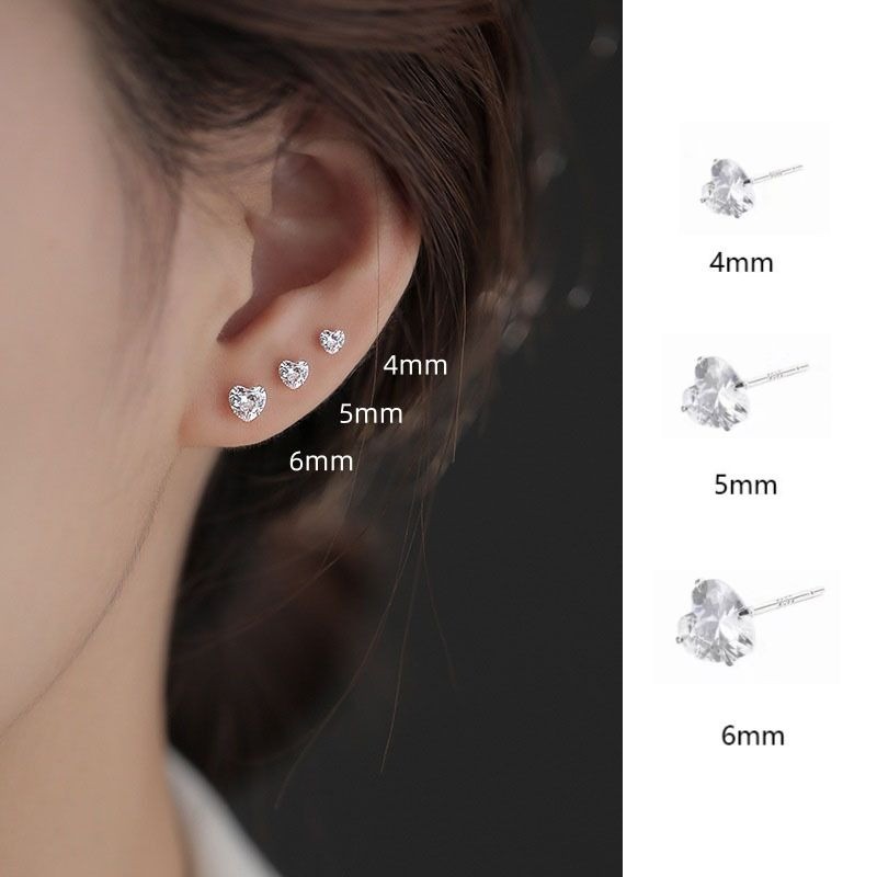 แฟชั่นเกาหลี Love Zircon ต่างหูสตั๊ดหญิง S925 ของขวัญเครื่องประดับนักเรียน