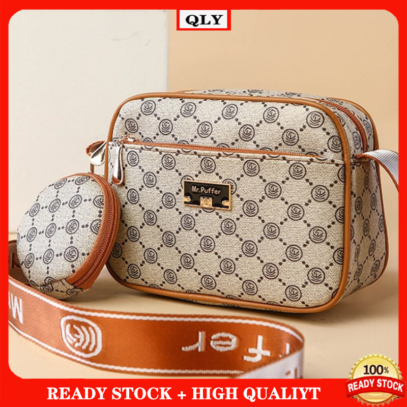 กระเป๋าสะพายข้างไหล่เดี่ยวพิมพ์ลายย้อนยุคแฟชั่นสําหรับผู้หญิงพร้อมกระเป๋าใส่เหรียญ