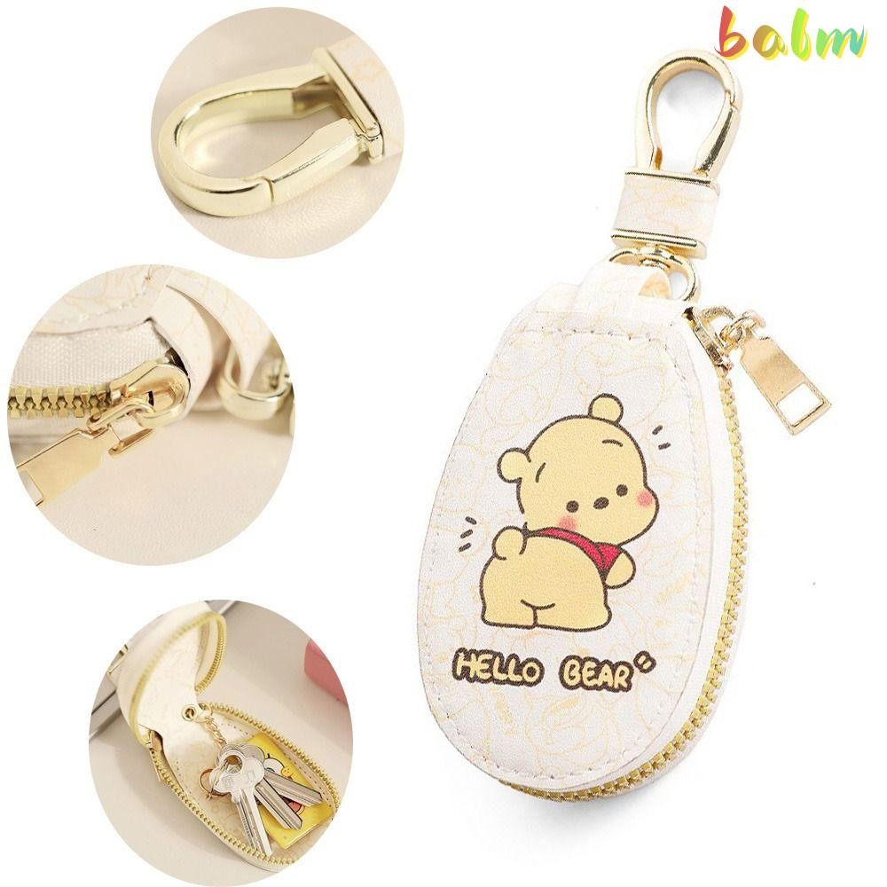 Balm กระเป๋ากุญแจรถ, มัลติฟังก์ชั่นการ์ตูน Pochacco Winnie กุญแจรถ, ฝาครอบป้องกันกุญแจกันน้ํา PU หนังคีย์ Organizer