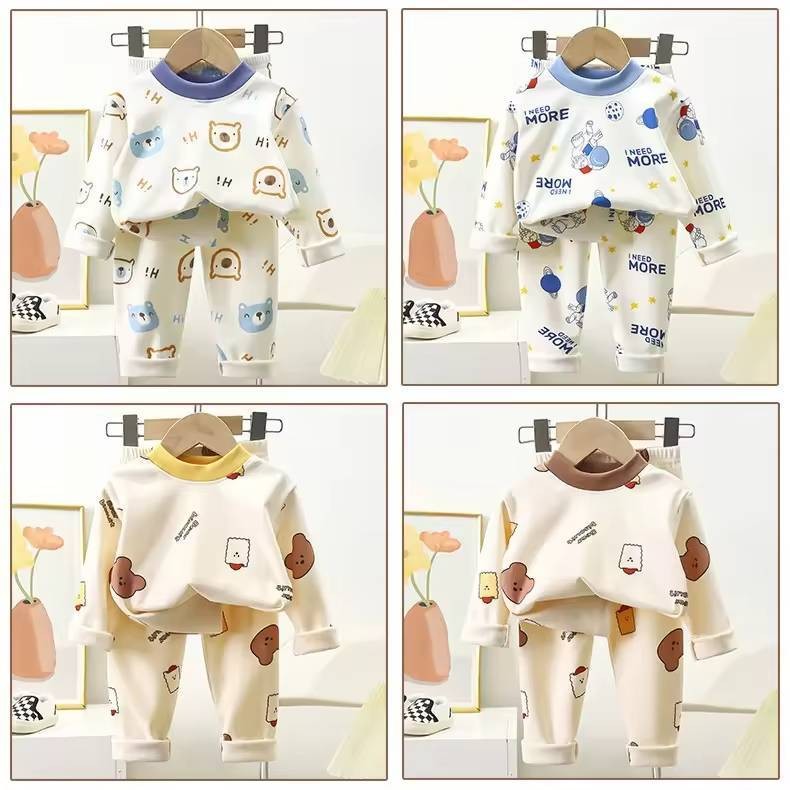 ชุดนอนเด็ก ชุดกันหนาว ผ้าสำลี แขนยาว+ขายาว 80-110cm💖