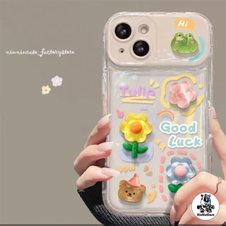 เคส + ตุ๊กตา 3D DIY สำหรับ iPhone 11 15 14 13 12 Pro MAX 7 8Plus X XR XS MAX เคสโทรศัพท์ กันกระแทก กรณีโทรศัพท์กระจกพลิก