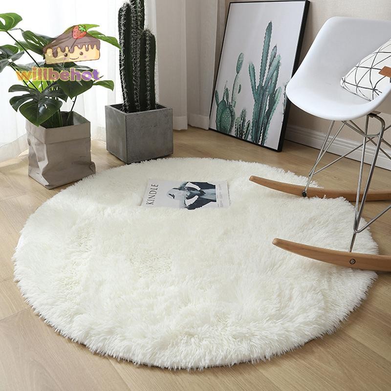 [WillbehotT] พรมขนสัตว์ปุยพรมห้องนั่งเล่น Faux Round Mat ห้องเด็กพรมยาวตกแต่งบ้านห้องนอนพรมปุย [ใหม่]