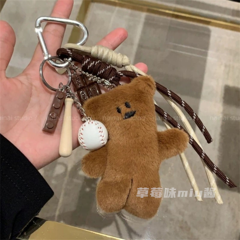 Miu สไตล์ Beanie จี้หมีเบสบอลตุ๊กตาน่ารักสายคล้องมือกระเป๋าเครื่องประดับพวงกุญแจตุ๊กตาการ์ตูน
