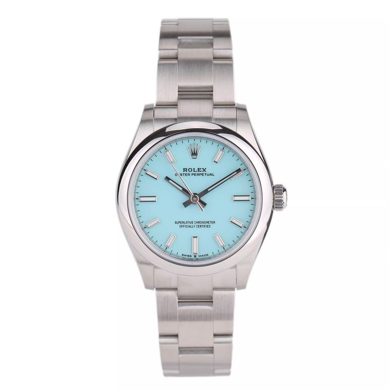 Rolex Oyster สไตล์ถาวร Turquoise Blue 31 นาฬิกากระจกนาฬิกากลไกอัตโนมัติสุภาพสตรี Rolex