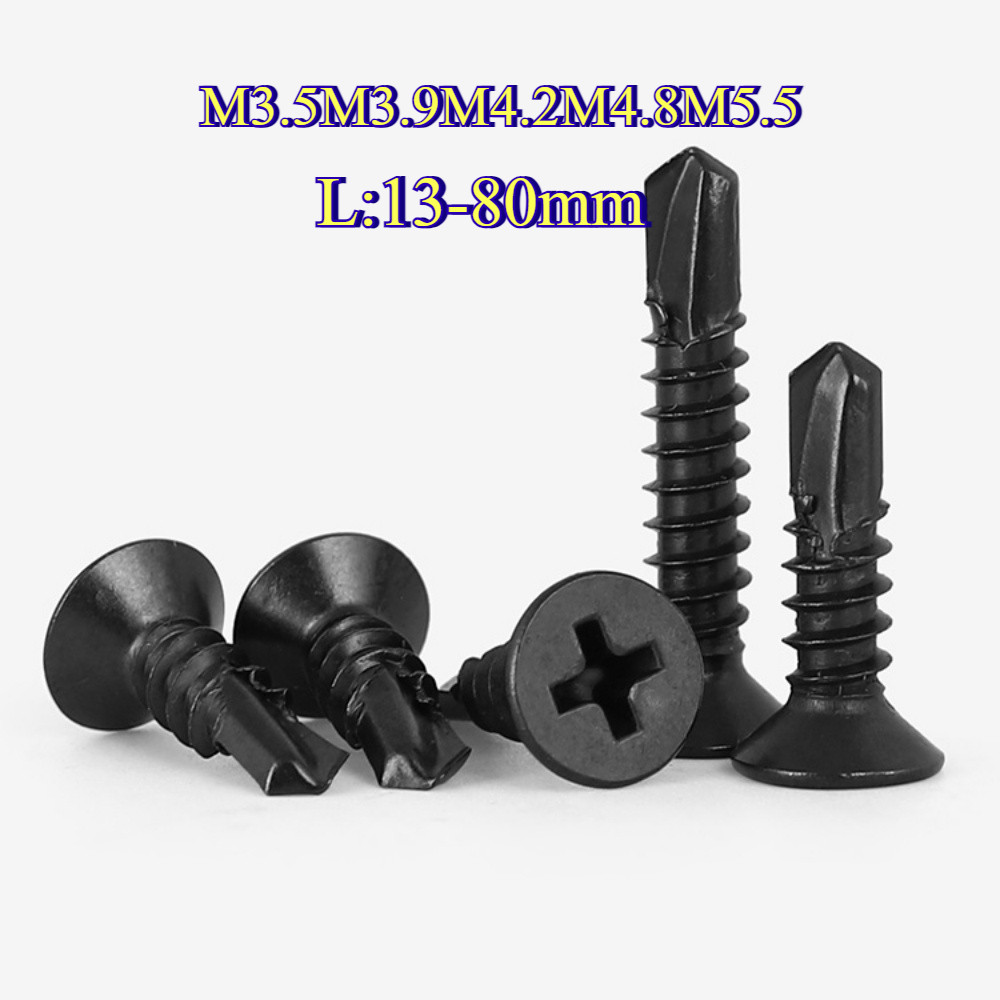 สกรูหางสว่านหัวจมสีดําหัวแบนแตะตัวเองเจาะตัวเองสกรูประกบ M3.5M3.9M4.2M4.8M5.5 [ZQ-WDY]
