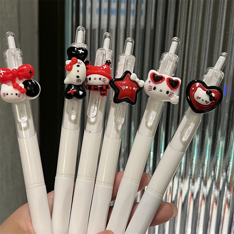 [LC] SANRIO ปากกาเจลคิตตี้น่ารัก 0.5 มม. สีดํา ซานริโอ การ์ตูน ปากกาเขียนนักเรียนเรียบ