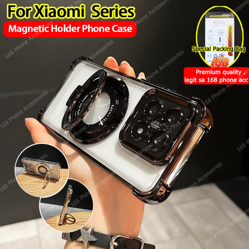 สําหรับเคส Xiaomi 17T 15T 14T Pro เคส Xiaomi 17T 15T 14T เคสนุ่มใสเยลลี่กันกระแทกพร้อมกล้องเลนส์ป้องกันแม่เหล็กที่วางโทรศัพท์ขาตั้งหรูหราไฟฟ้าเคสโทรศัพท์โปร่งใส