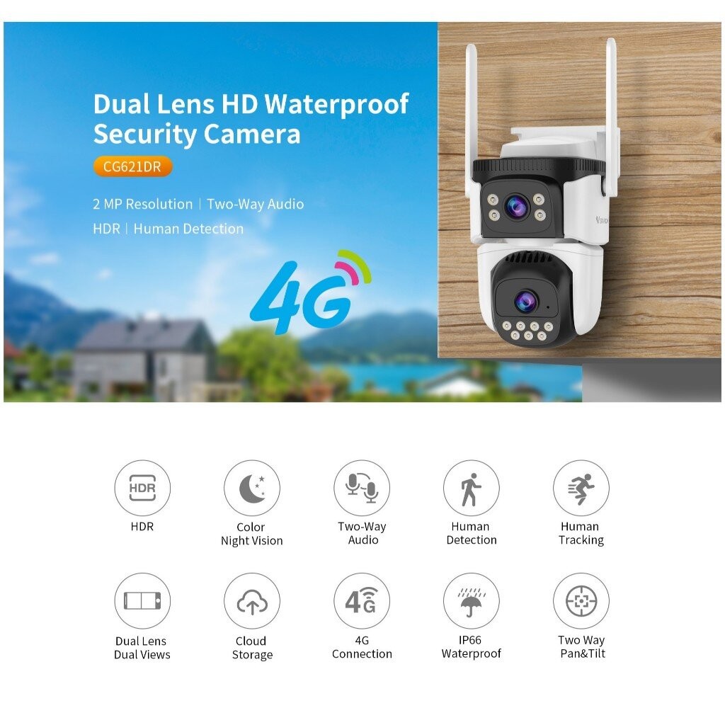 Vstarcam CS621DR CG621DR (เลนส์คู่) ความละเอียด 2.0 MP (1296P) กล้องวงจรปิดไร้สาย ภาพสี มีAI+ คนตรวจจับสัญญา...