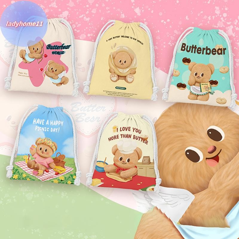 ONELADY การ์ตูน Kawaii Butter Bear กระเป๋าเก็บหลายช่องกระเป๋าน่ารักแบบพกพาแฟชั่น Drawstring กระเป๋ากีฬากระเป๋าเป้สะพายหลังของขวัญ TH