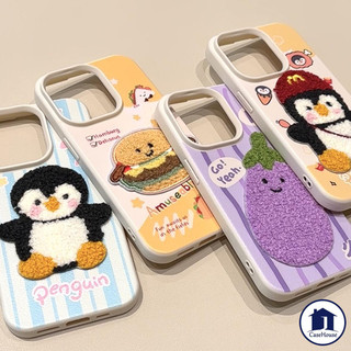 เคสหนังนิ่มลายเพนกวินมะเขือม่วงสุดน่ารัก เข้ากันได้กับ IPhone 15 16 13 12 14 11 Pro Max XR 7 8 14 15 16 Plus XS Max X SE