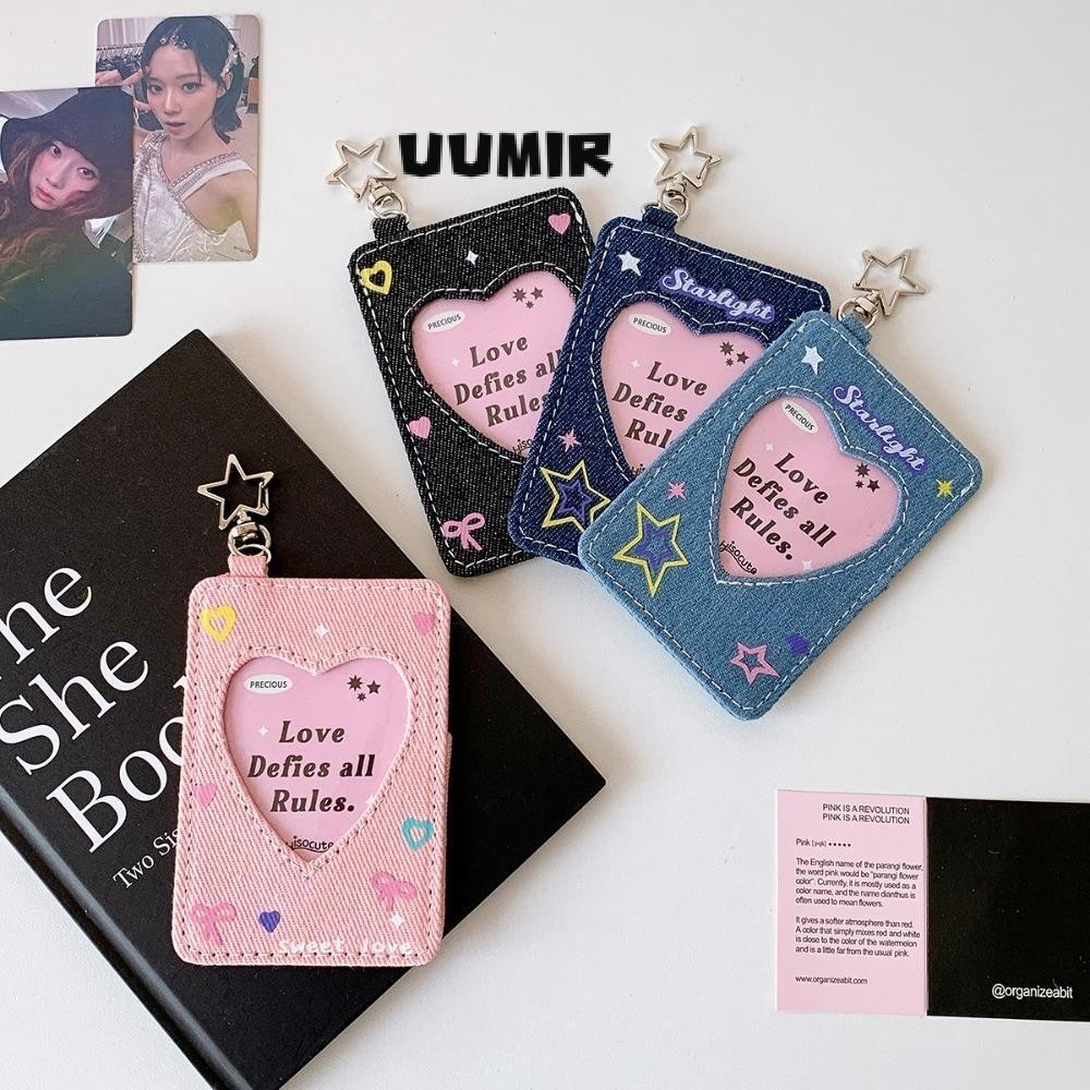 UUMIR K-Pop Idol Photo Card Storage, Y2K พร้อมพวงกุญแจผู้ถือบัตร, แฟชั่น Denim กระเป๋าจี้หญิง