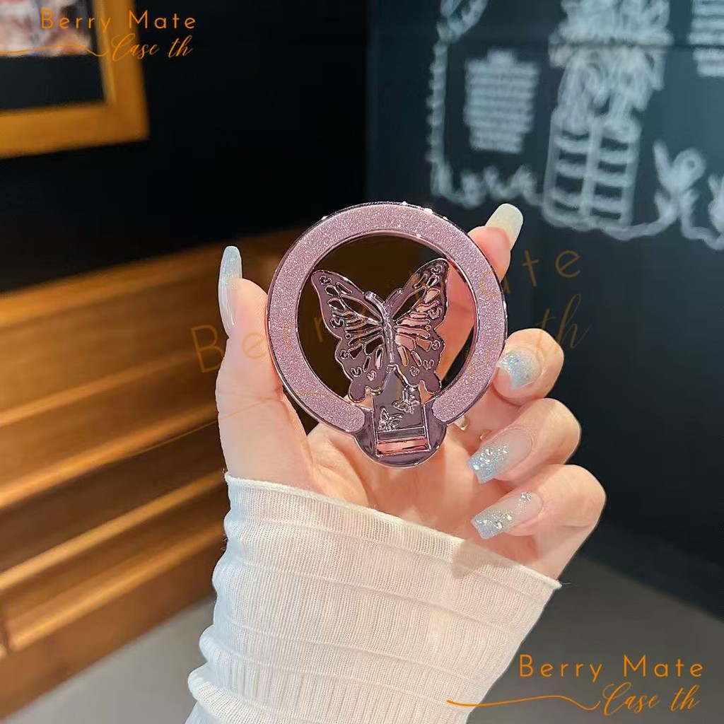 การชาร์จ แม่เหล็กติดโทรศัพท์ ขาตั้งเคสมือถือ แหวนแม่เหล็วงเพชรผีเสื้อ ใช้พร้อมกับโทรศัพท์หลายรุ่นได้ สะดวกการวางโทรศัพท์ - รูปที่ 4