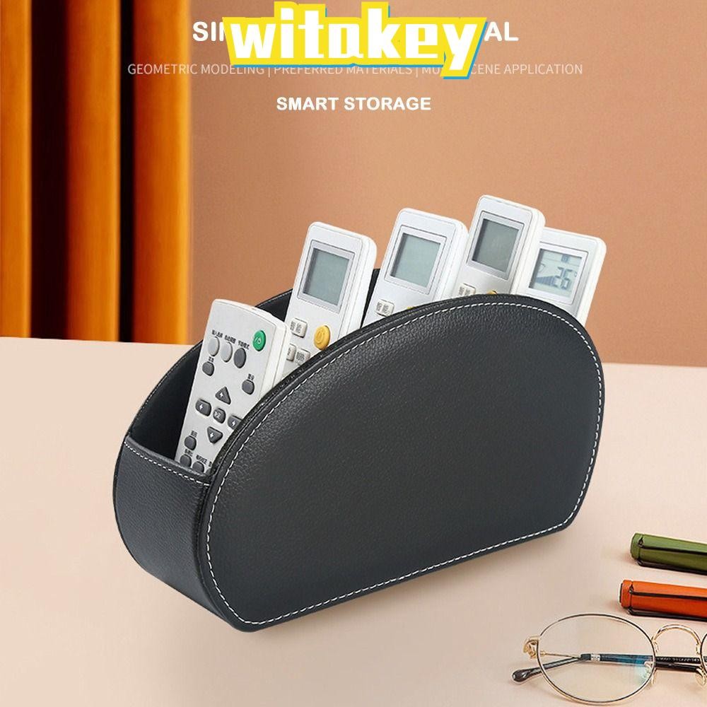 WITAKEY รีโมทคอนโทรลกล่องเก็บ, Classified Storage PU หนังเดสก์ท็อป,แฟชั่นห้ากริดผู้ถือปากกา Sundries