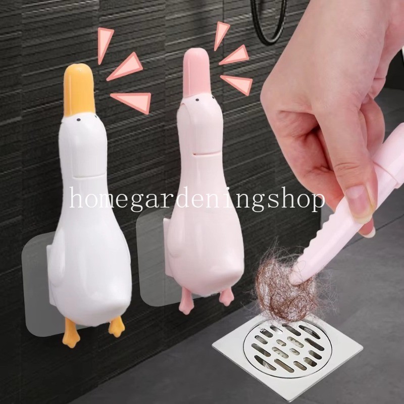 คลิปทําความสะอาดสองหัวรูปเป็ด 2-in-1 พลั่วขจัดคราบฝุ่น เครื่องมือทําความสะอาดห้องน้ําพร้อมรูระบายน้ํา