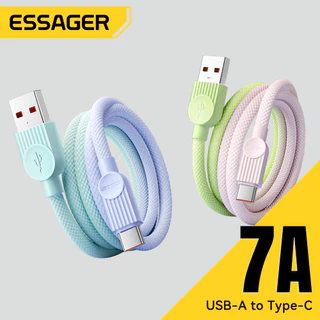 ESSAGER 7A 100W Super Fast สายชาร์จข้อมูล USB-A ถึง Type-C ใช้งานร่วมกับ Dual สีถักสําหรับ Huawei Honor OPPO