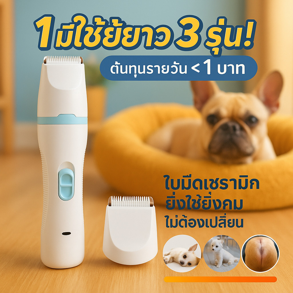 【ป้องกันรอยขีดข่วนใบมีดเซรามิก】PetFitter เครื่องโกนหนวดสุนัขแมว 3 ใน 1 สัตว์เลี้ยงโกนหนวดเท้าผม ใบมีดเซรามิค กรรไกรตัดเล็บ