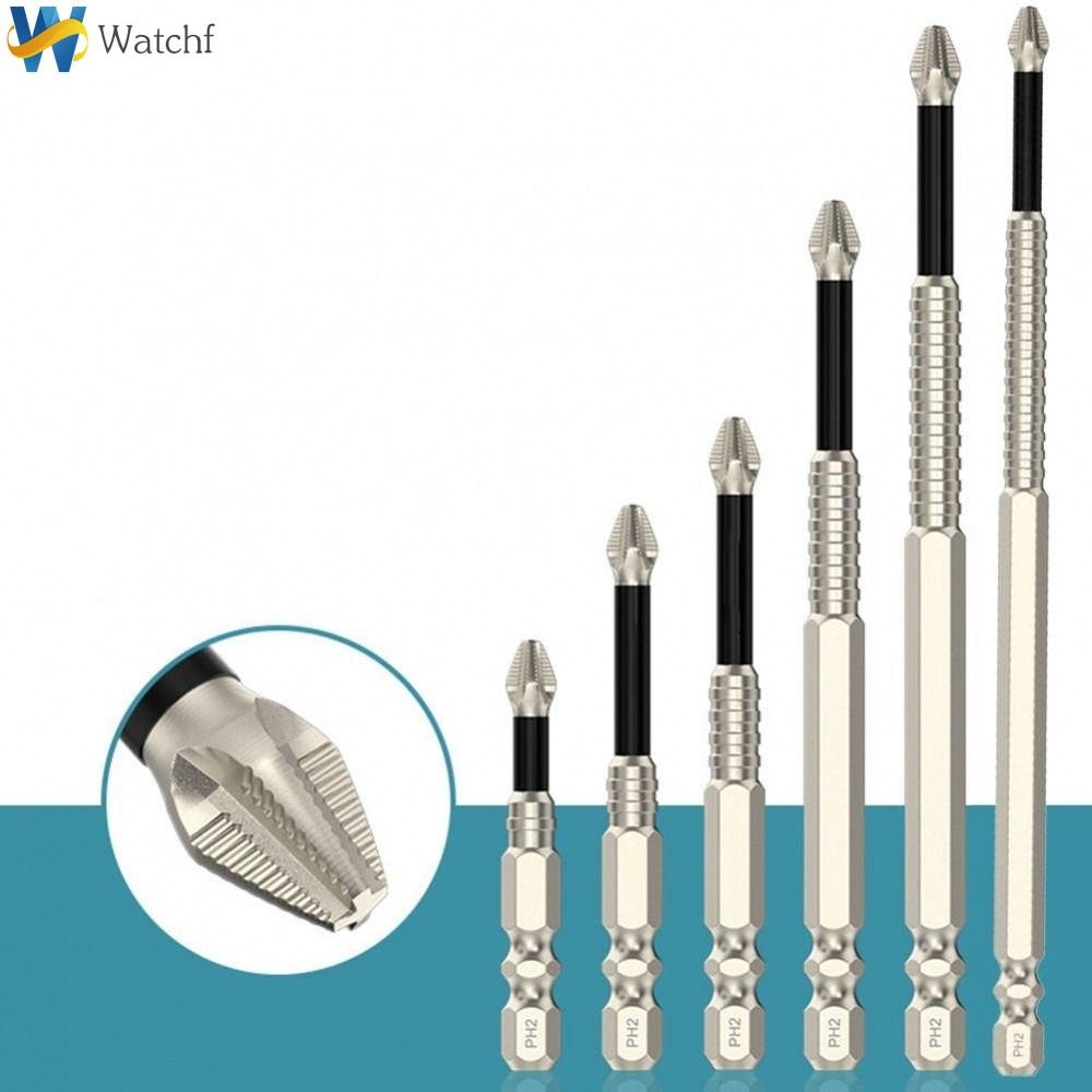 WATCHF 9Pcs ป้องกันการกระแทก ดอกไขควงปากแบน ทนต่อการสึกหรอ กันลื่น ชุดหัวแม่เหล็ก แบบพกพาได้ ทนต่อแรงกระแทก หัวเจาะข้าม