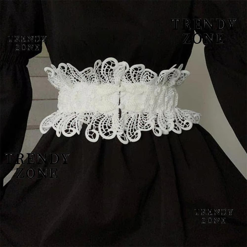 TRENDYZONE เข็มขัดคาดเอวลูกไม้กระโปรงผ้าตกแต่งชุดรัดเอว,แฟชั่นสีทึบ Y2K Corset เข็มขัดกว้าง