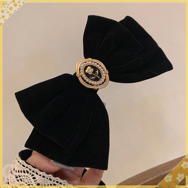 SGL ใหม่กํามะหยี่สีดําโบว์ผม Pins Elegant ผ้าคริสตัลคลิปผมผู้หญิงแฟชั่นหางม้า Barrette Heawear อุปกรณ์เสริม SGL