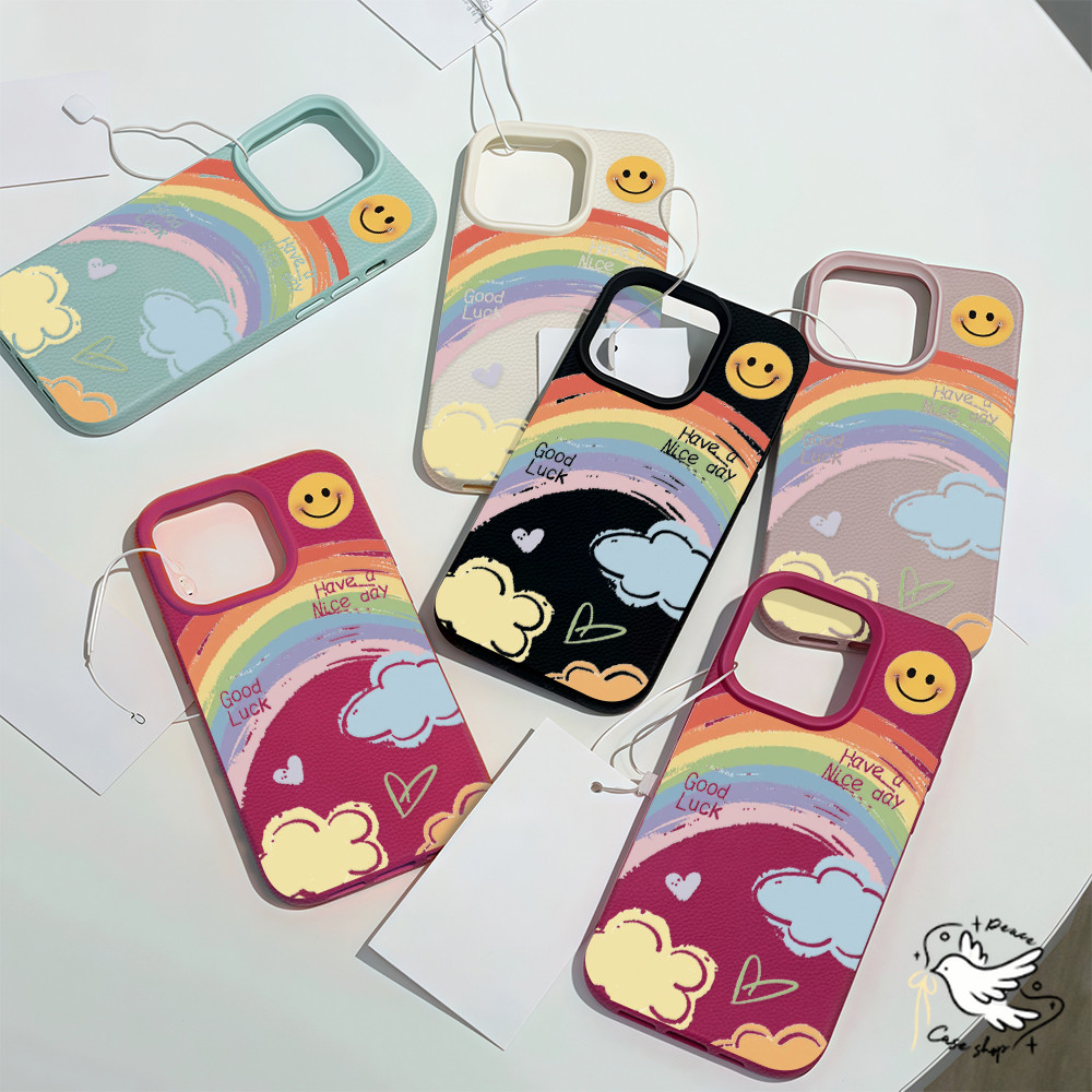COD-ในไทย💥เคสแฟชั่น รุ้งที่สวยงาม สําหรับ iPhone 7 8 X 11 12 13 14 15 TPU เคสโทรศัพท์พื้นผิวลิ้นจี่ กันกระแทก Unisex