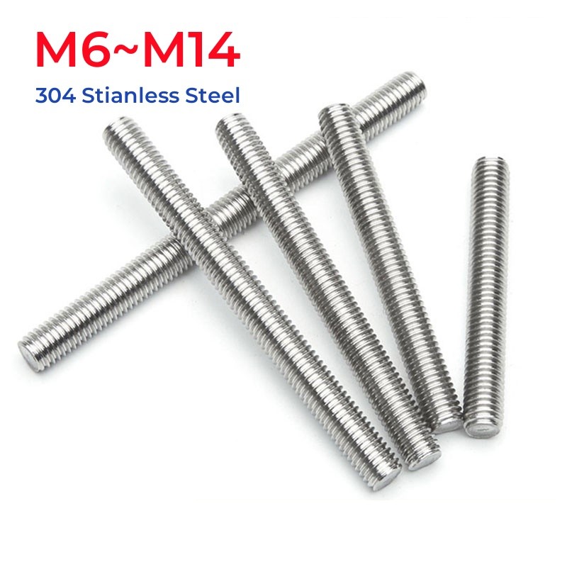 M6 M8 M10 M12 M14 304 สแตนเลสเต็มเกลียว Rod เมตริกกระทู้ Rods สกรูสลักเกลียวสตั๊ด
