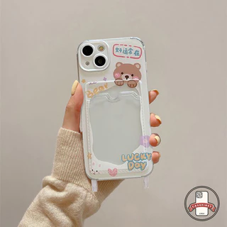 ความหรูหรากระเป๋าสตางค์ช่องใส่บัตรสีชมพูกระต่ายน่ารักหมี เคส IPhone 11 12 14 16 13 15 Pro Max XS Max 7 8 15 16 Plus X XR
