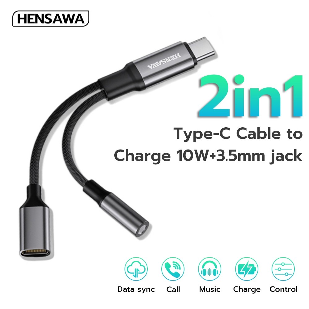 HENSAWA รุ่น AD184 รองรับการชาร์จโอนข้อมูล 2 in 1 USB C to 3.5mm + USB C Converter Support Charging 