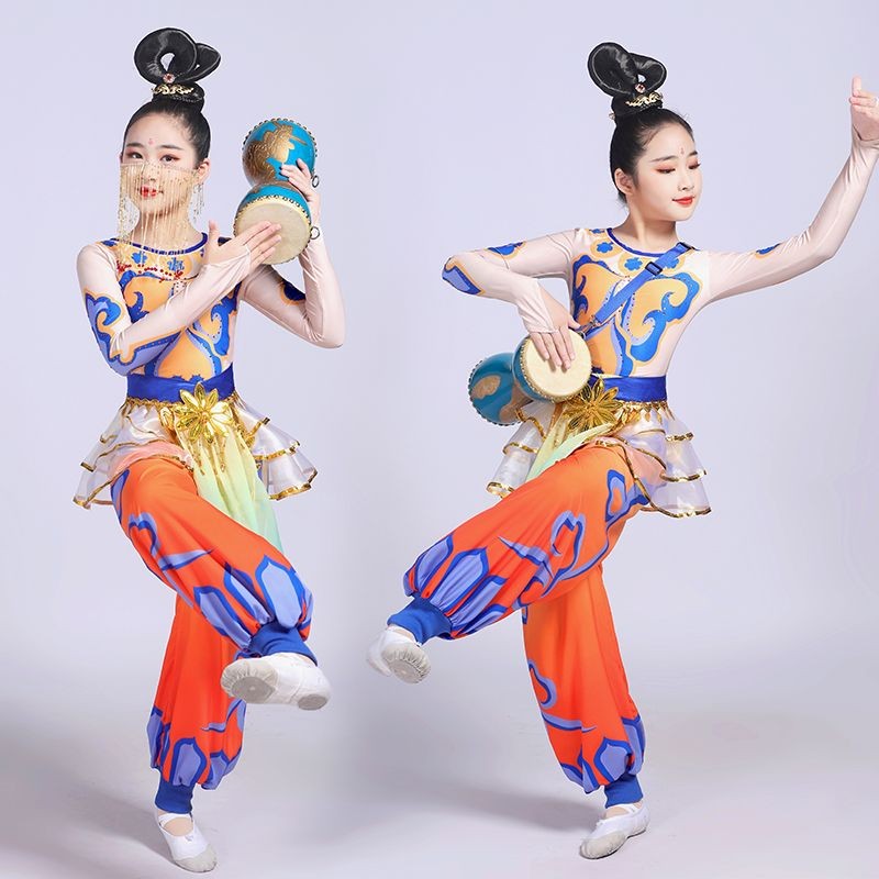 2023ตุนหวงชุดเต้นรําชุดการแสดงหนึ่งชุดสไตล์แปลกใหม่กลองชุดเต้นชาติพันธุ์บินคลาสสิก2023ตุนหวงชุดเต้นร