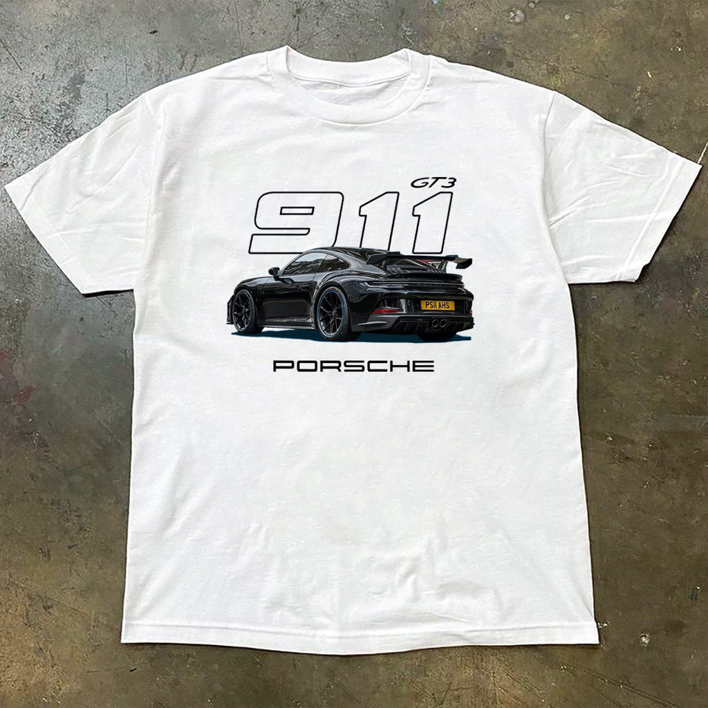 เสื้อยืดผู้ชายผ้าฝ้าย PORSCHE 911 GT3 ธีมรถเสื้อยืด: พร้อม PORSCHE 911 GT3 กีฬารถรูปแบบการจับคู่ "91