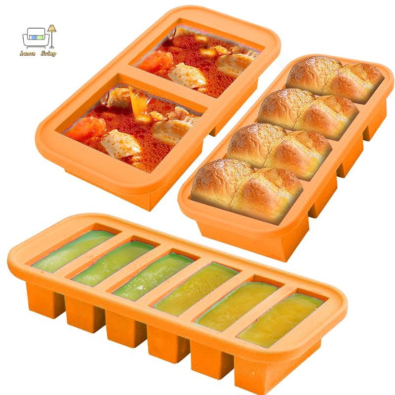 Openw 2/4/6 ตารางซิลิโคนตู้แช่แข็งแม่พิมพ์พร้อมฝาปิด Easy Meal Prep คอนเทนเนอร์ซิลิโคนถาดแช่แข็งพร้อมฝาปิดสําหรับอาหาร, ซุป, ขนมหวาน GOOD