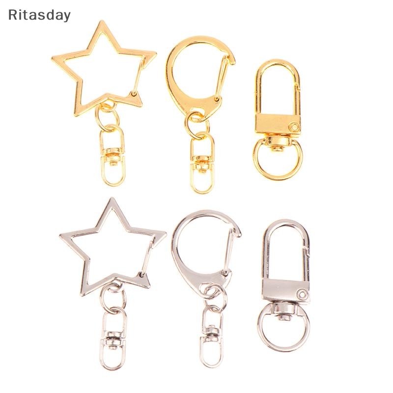 Ritasday 10 ชิ้น Star Pentagram D-รูปแหวนกลวงพวงกุญแจ DIY อุปกรณ์เสริมกุ้งก้ามกรามพวงกุญแจเครื่องประดับทําผลการค้นหาใหม่