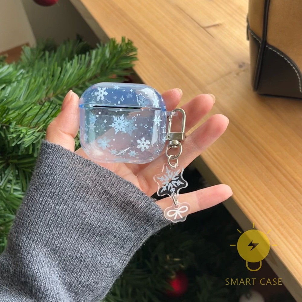 Transparent Snowflake Pendant Case For AirPods 4 / Pro2 / Pro / 3 / 2 / 1 Shockproof Charging Box Silicone Soft Cover