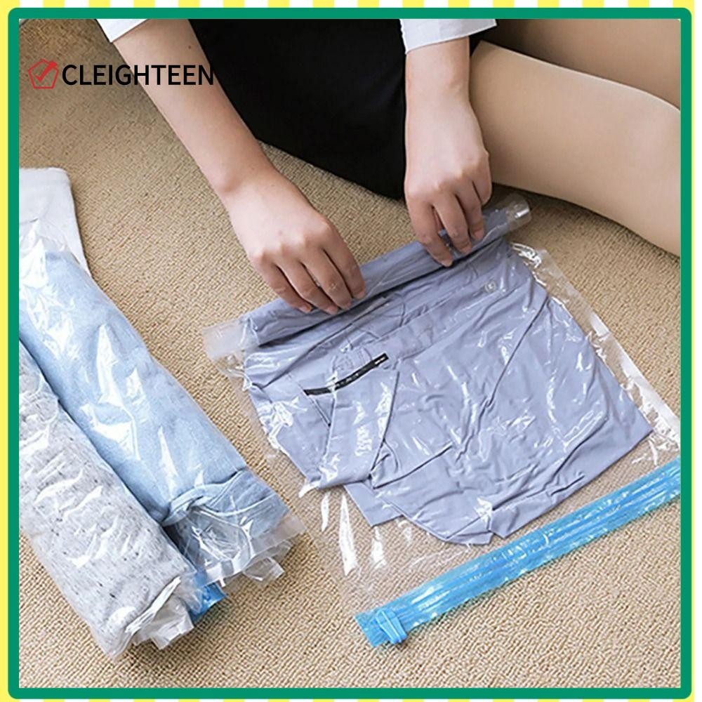 ถุงบีบอัด CLEIGHTEEN, ถุงสูญญากาศอากาศแบบใช้ซ้ําได้แบบม้วนมือ, ถุงเก็บผ้านวมเสื้อผ้าแบบพับได้ Space Saver