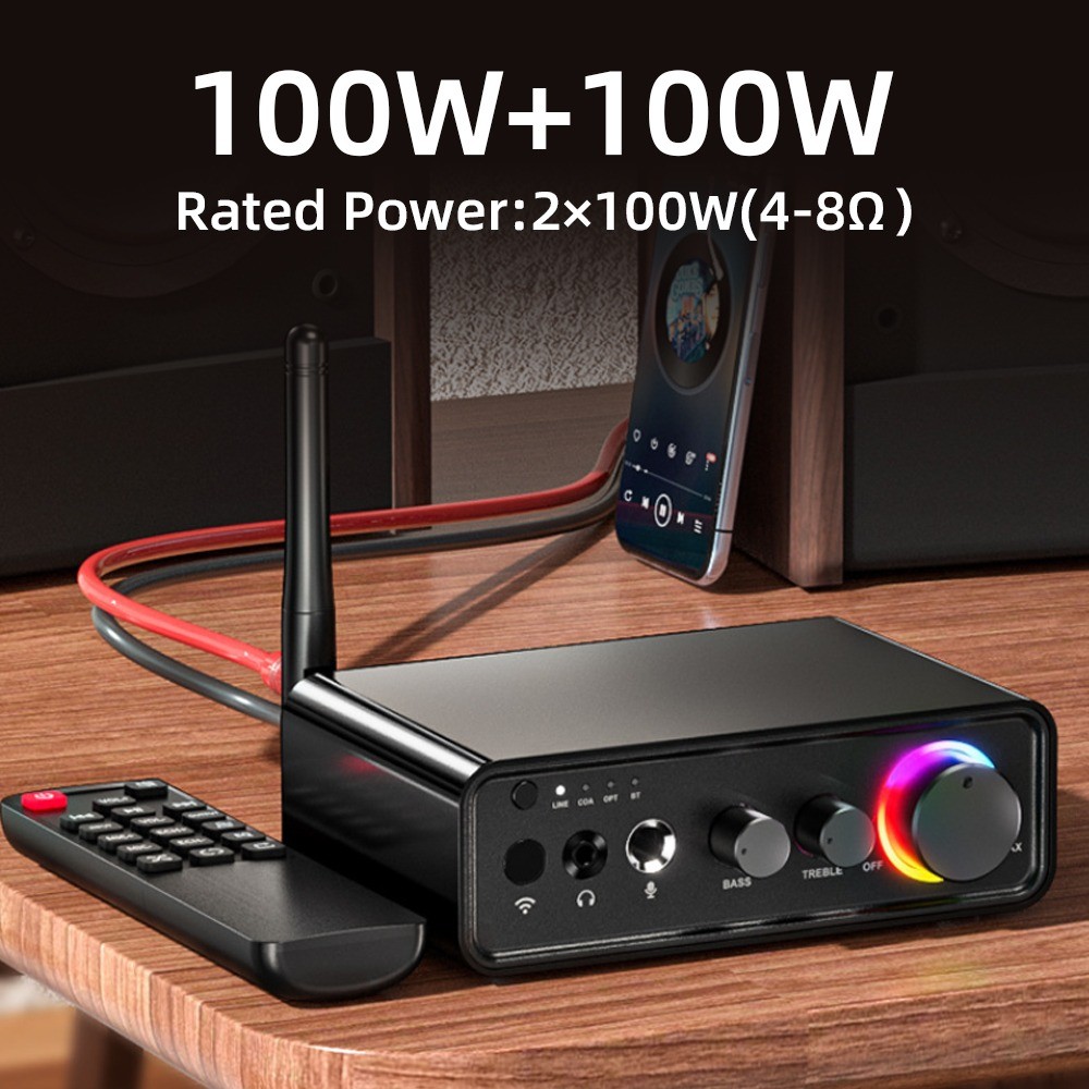 บลูทูธ 5.3 Mini TPA3116D2 Class D Power Amplifier 2.0 เครื่องขยายเสียง 100Wx2 200W พร้อมไมโครโฟน Opt
