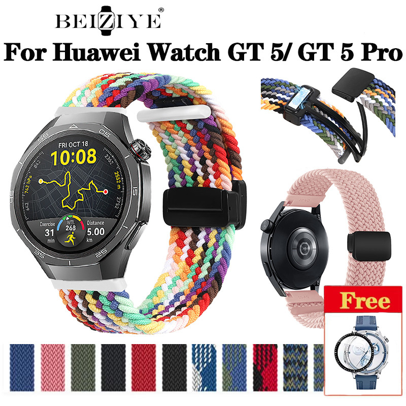 สายรัดไนลอนแม่เหล็ก Huawei นาฬิกา GT 5 46 มม.นาฬิกาสมาร์ท Soft Braided Solo loop สายนาฬิกา Huawei นาฬิกา GT 5 Pro 46 มม.กีฬา Breathable Watchbands Accessorie