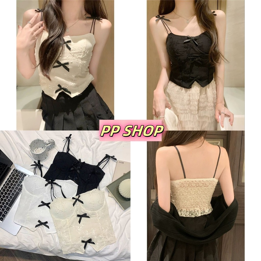 PP SHOP พร้อมส่ง เสื้อสายเดี่ยว มีฟองน้ำ แขนกุด ใส่สบาย เซ็กซี่ หูกระต่าย ทรงสวย ครอปกล้าม เข้ารูป เสื้อแฟชั่น#FY655