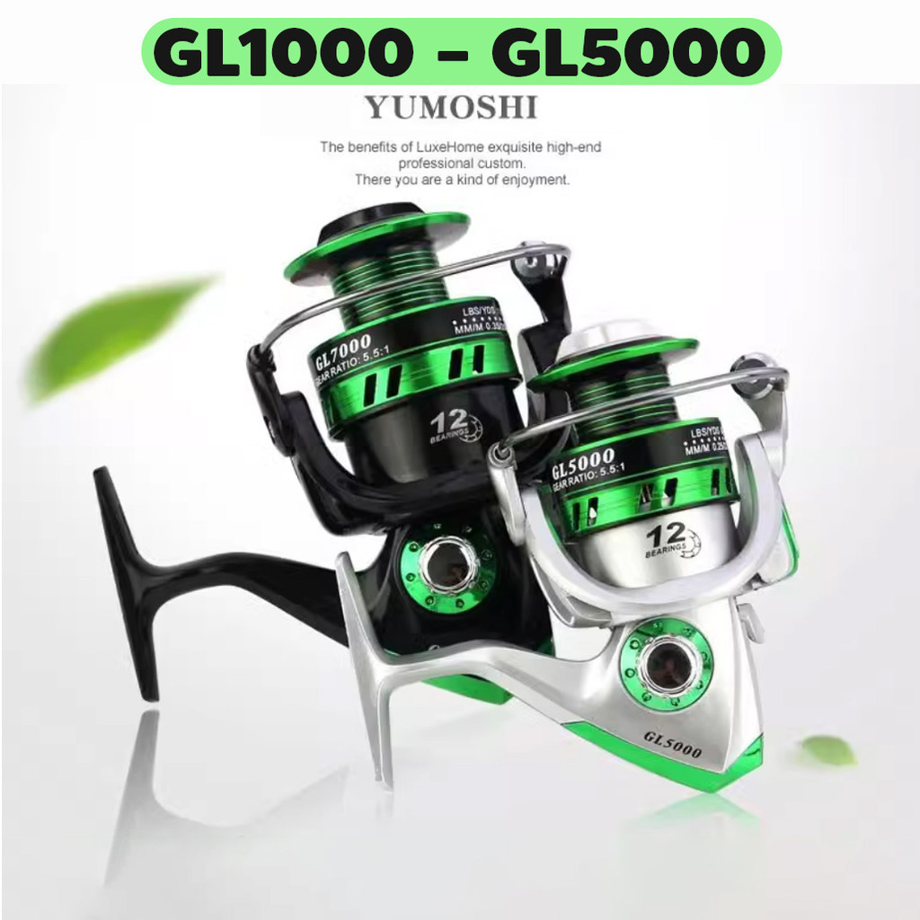 Yumoshi รอกสปินนิ่ง GL1000-7000 Spinning Reel รอบ 5.5:1/12BB รอกตกปลา