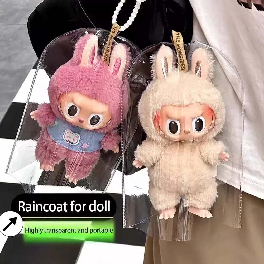 FYG เสื้อกันฝนขนาดเล็กกันน้ํา PVC สําหรับ 17 ซม. Labubu ตุ๊กตาฝาครอบป้องกันโปร่งใส