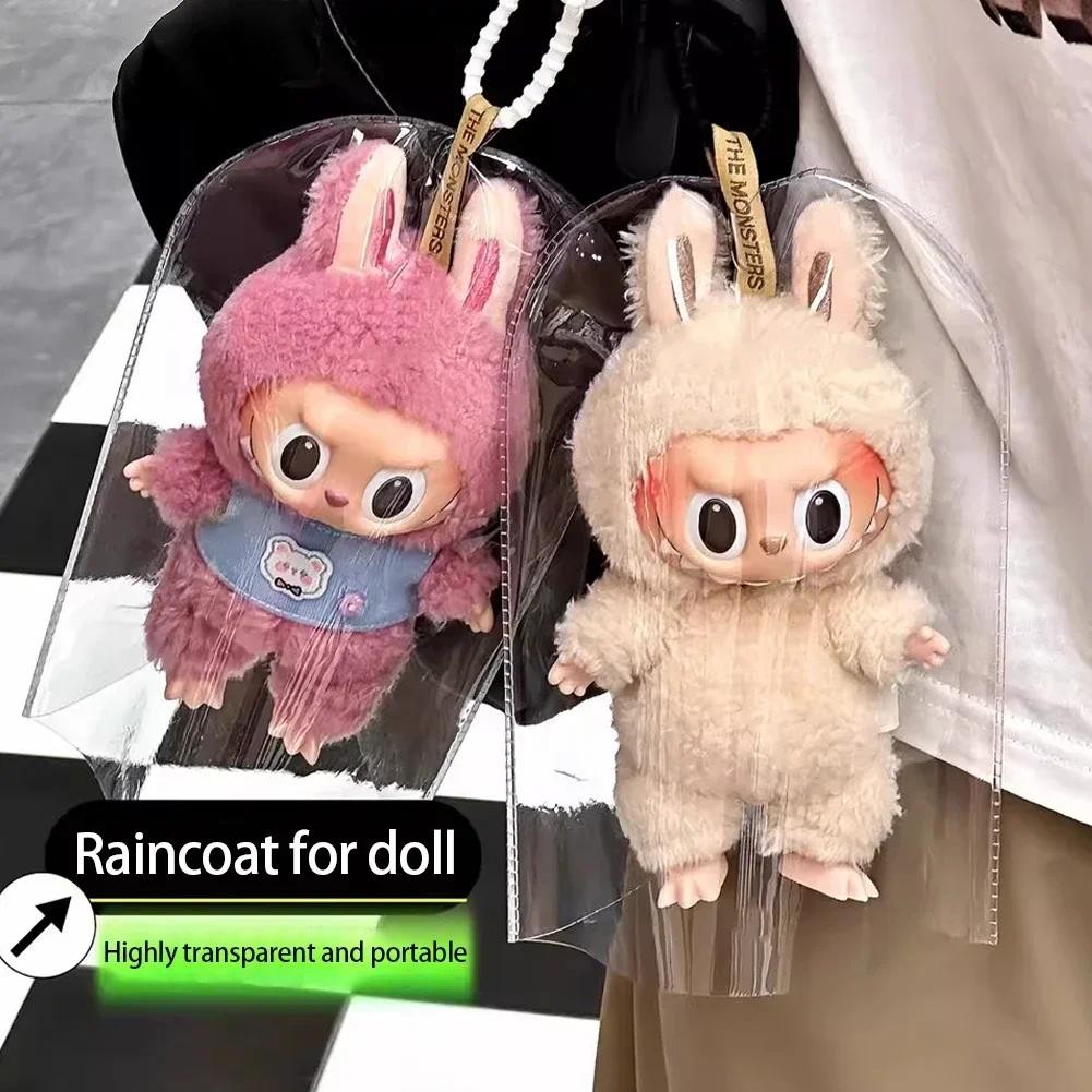 FYG เสื้อกันฝนขนาดเล็กกันน้ํา PVC สําหรับ 17 ซม. Labubu ตุ๊กตาฝาครอบป้องกันโปร่งใส