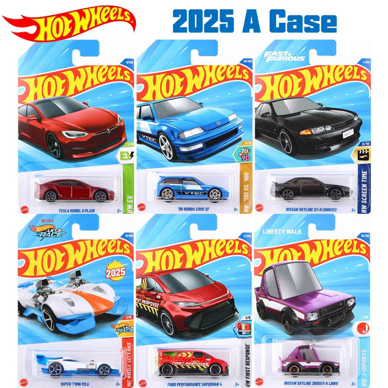 Hot Wheels Cars 2025 A Case 90 HONDA CIVIC EF TESLA MODEL S PLAID NISSAN SKYLINE GT-R(BNR32) Auto Mo
